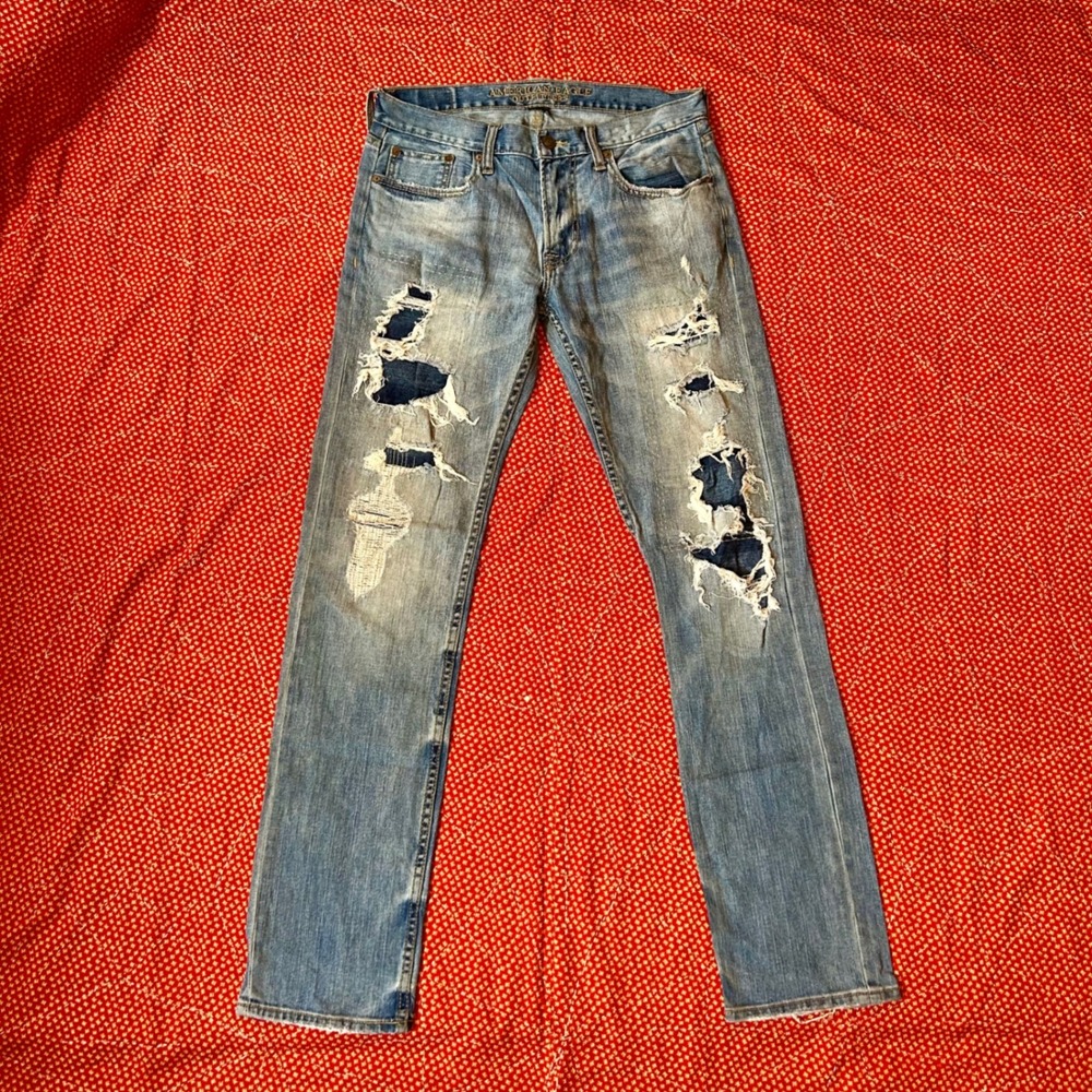 American Eagle Slim Straight Core Flex Distressed Patchwork Jeans Mens 32x32